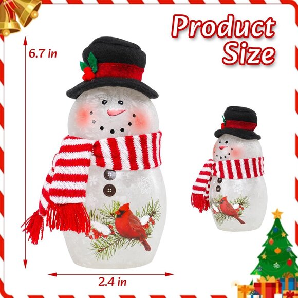 NEW! Lighted Christmas Snowman Decoration, 12 inch Crackle Glass Figurine - Picture 3 of 4